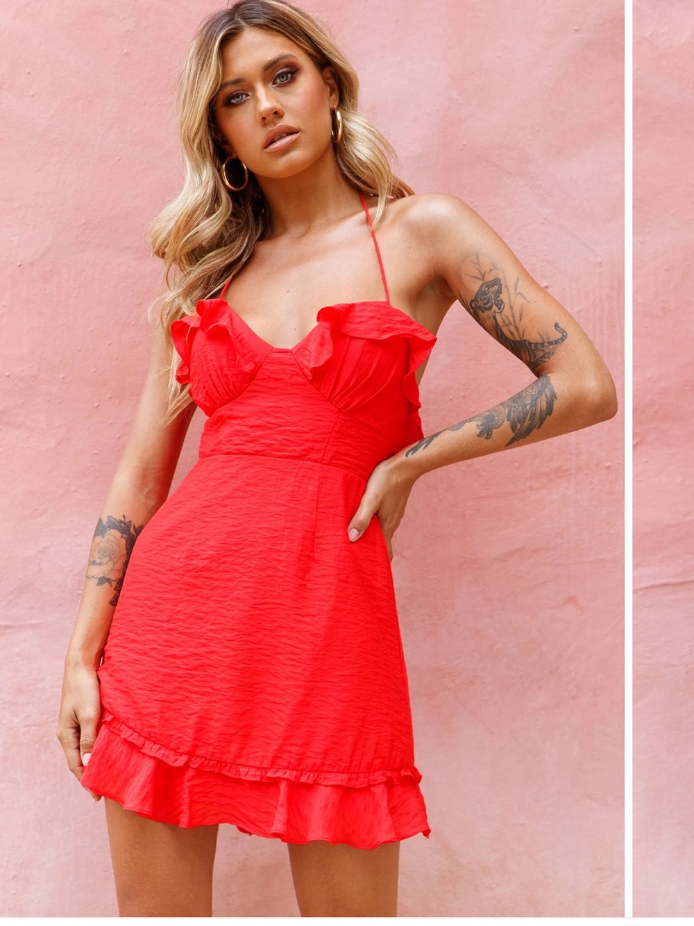 Angel Biba Red Ruffle Mini Dress